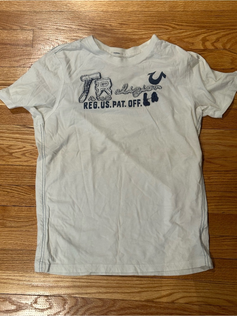 True Religion White Tee with Navy Logo and Graphic